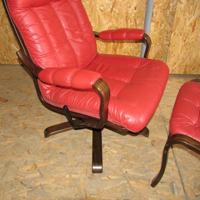 Swivel Armchair with Footrest from Göte Möbler, Sweden, 1970s, Set of 2-YGE-1320314