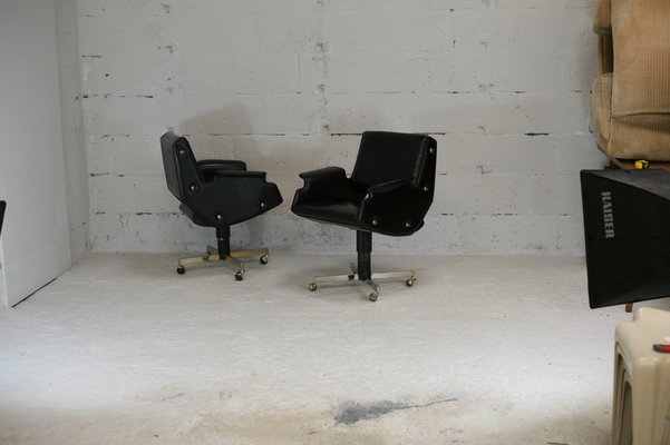 Swivel Armchairs in Leatherette & Steel, Italy, 1960s, Set of 2-MAO-986491