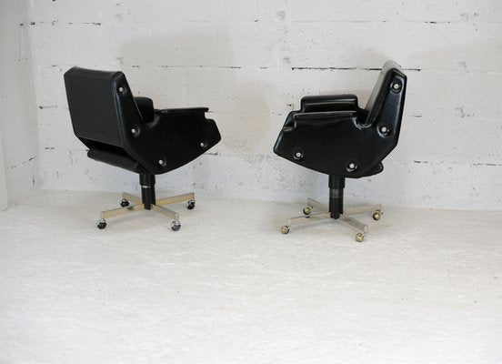 Swivel Armchairs in Leatherette & Steel, Italy, 1960s, Set of 2-MAO-986491