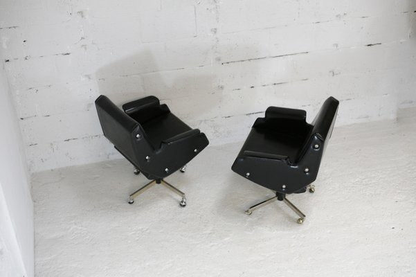 Swivel Armchairs in Leatherette & Steel, Italy, 1960s, Set of 2-MAO-986491