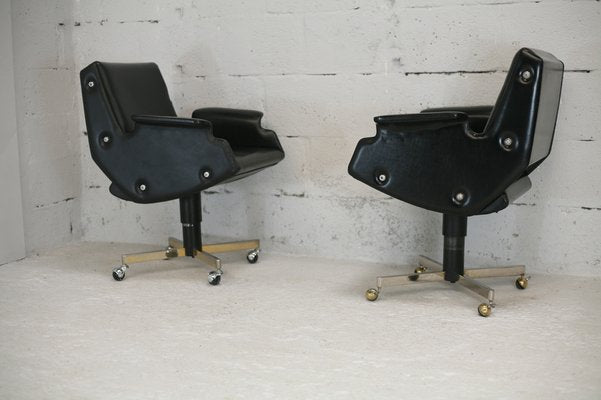 Swivel Armchairs in Leatherette & Steel, Italy, 1960s, Set of 2-MAO-986491