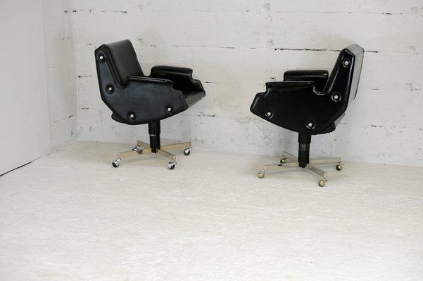 Swivel Armchairs in Leatherette & Steel, Italy, 1960s, Set of 2-MAO-986491