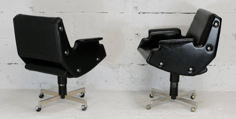 Swivel Armchairs in Leatherette & Steel, Italy, 1960s, Set of 2-MAO-986491