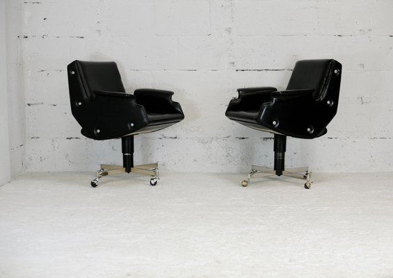 Swivel Armchairs in Leatherette & Steel, Italy, 1960s, Set of 2-MAO-986491