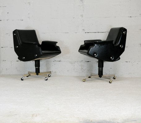 Swivel Armchairs in Leatherette & Steel, Italy, 1960s, Set of 2-MAO-986491