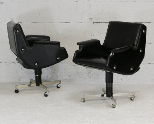 Swivel Armchairs in Leatherette & Steel, Italy, 1960s, Set of 2-MAO-986491