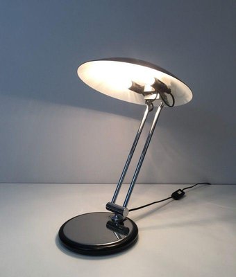 Swivel Desk Lamp in Chrome & Black Lacquered Metal-BA-1365547