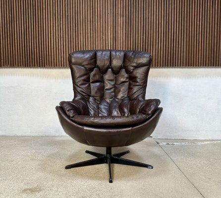 Swivel Leather Lounge Chair by Henry Walter Klein for Bramin, Denmark, 1960s-JP-1725402