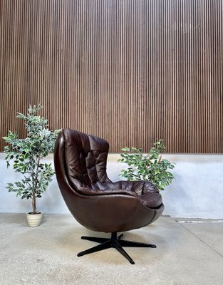 Swivel Leather Lounge Chair by Henry Walter Klein for Bramin, Denmark, 1960s-JP-1725402