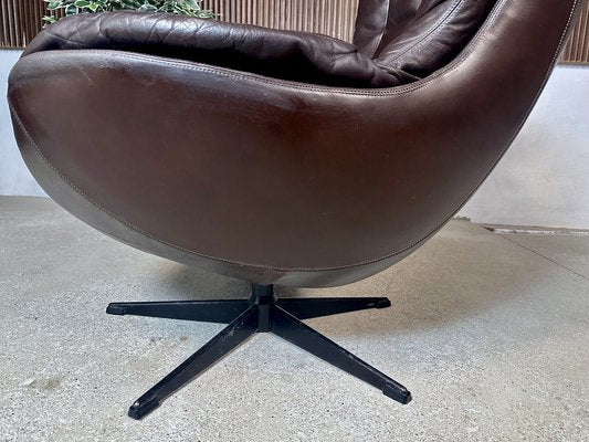 Swivel Leather Lounge Chair by Henry Walter Klein for Bramin, Denmark, 1960s-JP-1725402