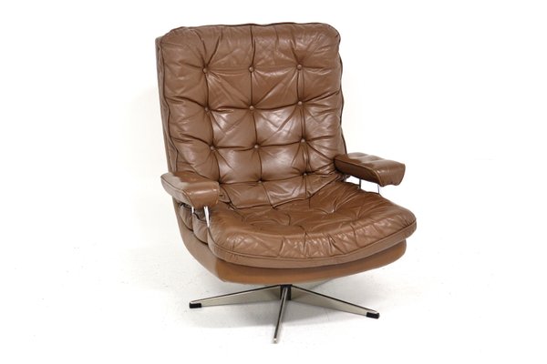 Swivel Leather Scandinavian Armchair, 1970s-GEK-1425040