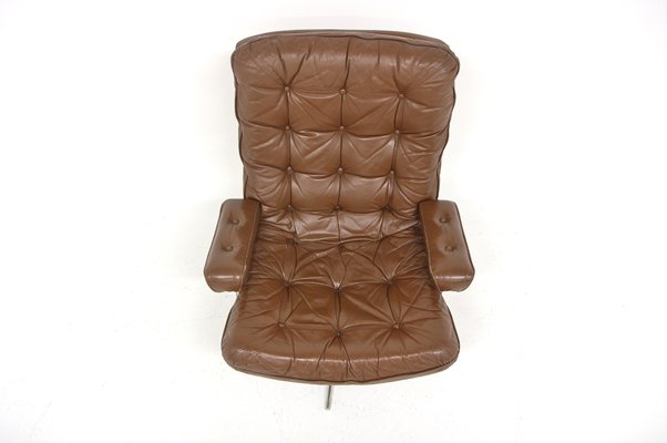 Swivel Leather Scandinavian Armchair, 1970s-GEK-1425040