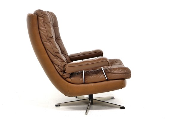 Swivel Leather Scandinavian Armchair, 1970s-GEK-1425040