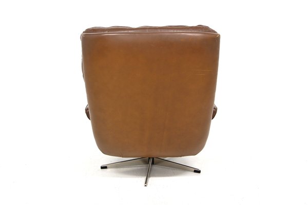 Swivel Leather Scandinavian Armchair, 1970s-GEK-1425040