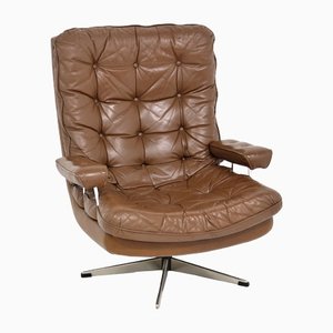 Swivel Leather Scandinavian Armchair, 1970s-GEK-1425040