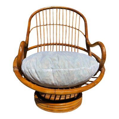 Swivel Rattan and Bamboo Armchair, 1970s-SDV-2020040