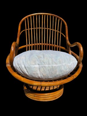 Swivel Rattan and Bamboo Armchair, 1970s-SDV-2020040