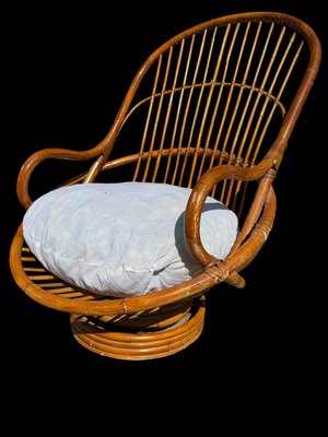 Swivel Rattan and Bamboo Armchair, 1970s-SDV-2020040