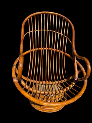 Swivel Rattan and Bamboo Armchair, 1970s-SDV-2020040