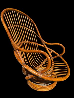 Swivel Rattan and Bamboo Armchair, 1970s-SDV-2020040