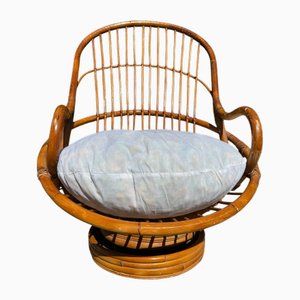 Swivel Rattan and Bamboo Armchair, 1970s-SDV-2020040