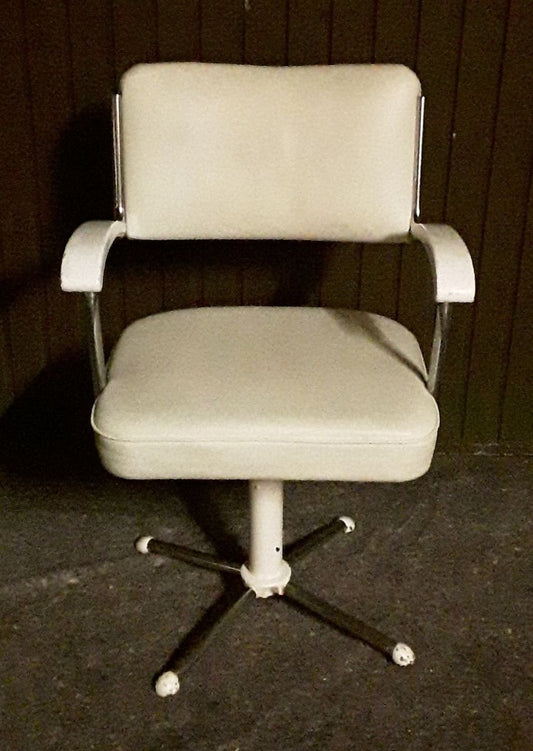 Swiveling Tubular Steel Chair with White Leatherette Upholstery, 1950s