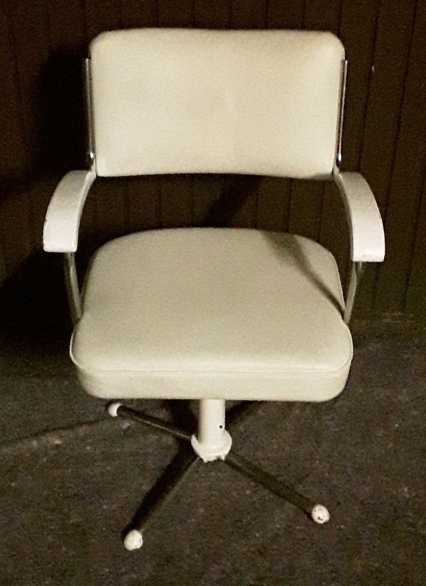 Swiveling Tubular Steel Chair with White Leatherette Upholstery, 1950s