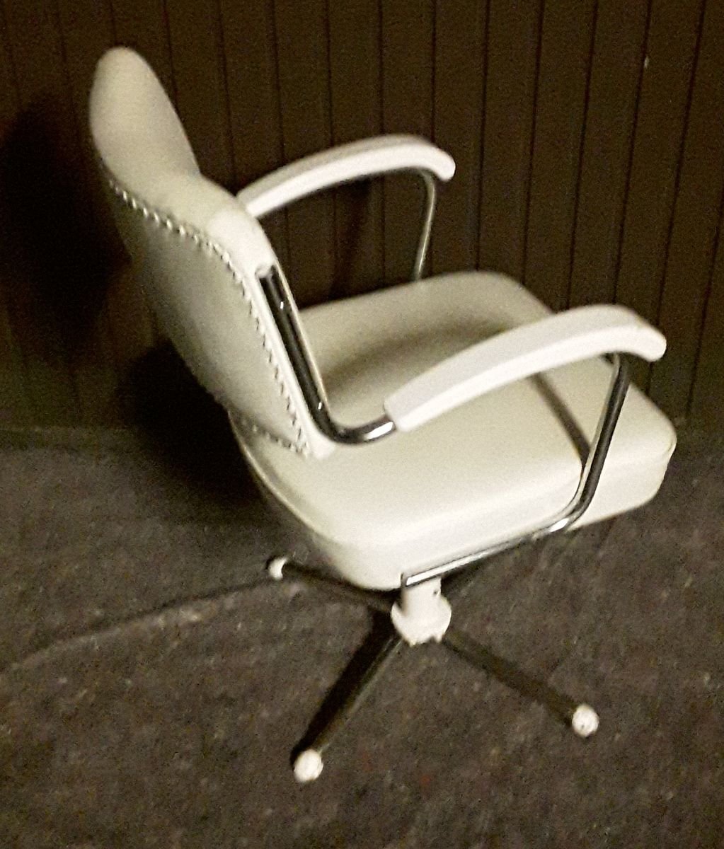 Swiveling Tubular Steel Chair with White Leatherette Upholstery, 1950s