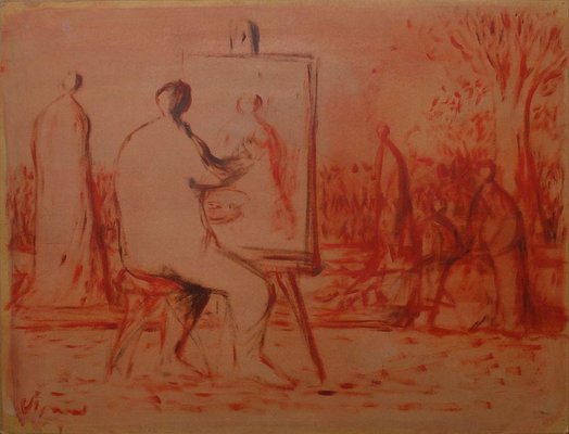 Sylvain Vigny, The Painter at the Easel, 1950, Gouache on Board-FMZ-1381032