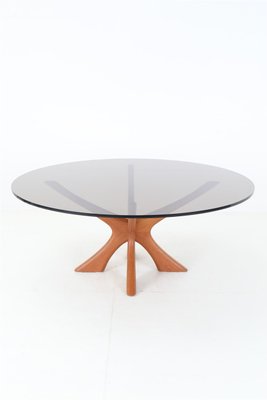 T 118 Teak Coffee Table with Round Smoked Glass Top by Illum Wikkelsø for Niels Eilersen, 1960s-NIX-2017579