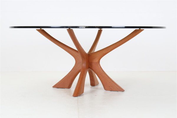 T 118 Teak Coffee Table with Round Smoked Glass Top by Illum Wikkelsø for Niels Eilersen, 1960s-NIX-2017579