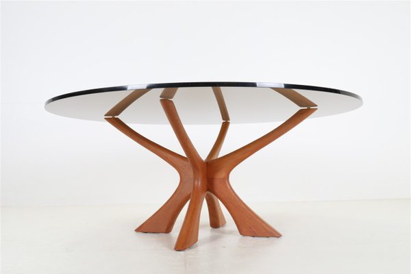 T 118 Teak Coffee Table with Round Smoked Glass Top by Illum Wikkelsø for Niels Eilersen, 1960s-NIX-2017579