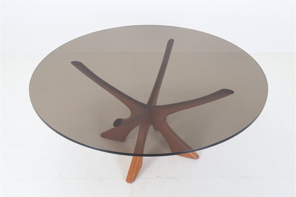 T 118 Teak Coffee Table with Round Smoked Glass Top by Illum Wikkelsø for Niels Eilersen, 1960s-NIX-2017579