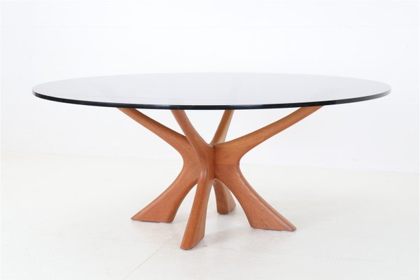 T 118 Teak Coffee Table with Round Smoked Glass Top by Illum Wikkelsø for Niels Eilersen, 1960s-NIX-2017579