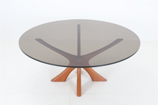 T 118 Teak Coffee Table with Round Smoked Glass Top by Illum Wikkelsø for Niels Eilersen, 1960s-NIX-2017579