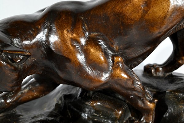 T.cartier, Tiger on the Prowl, Early 20th Century, Sculpture in Patinated Terracotta-RVK-1792478