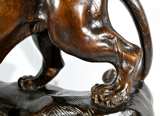 T.cartier, Tiger on the Prowl, Early 20th Century, Sculpture in Patinated Terracotta-RVK-1792478