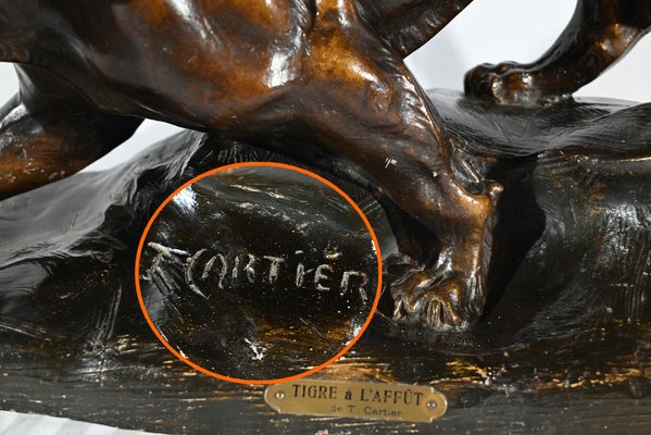 T.cartier, Tiger on the Prowl, Early 20th Century, Sculpture in Patinated Terracotta-RVK-1792478