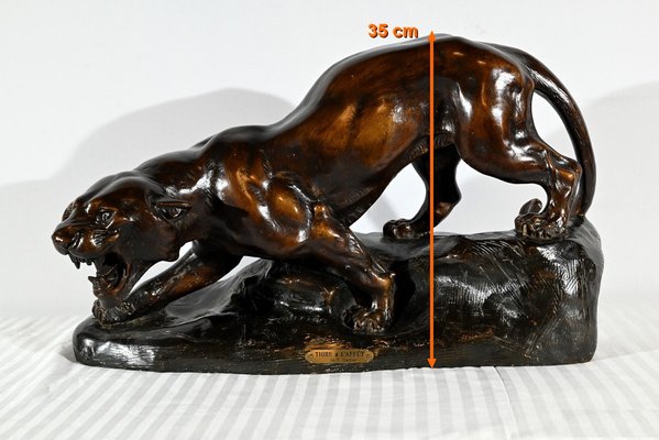 T.cartier, Tiger on the Prowl, Early 20th Century, Sculpture in Patinated Terracotta-RVK-1792478