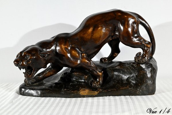 T.cartier, Tiger on the Prowl, Early 20th Century, Sculpture in Patinated Terracotta-RVK-1792478