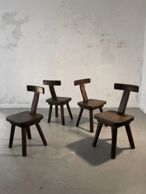 T Chairs in Brown Wood by Aranjou Edition, 1950s, Set of 4-NLF-1719361