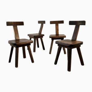 T Chairs in Brown Wood by Aranjou Edition, 1950s, Set of 4-NLF-1719361