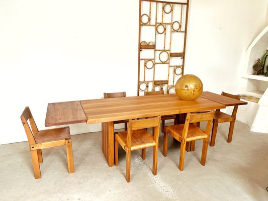 T14 Dining Table with Two Extensions by Pierre Chapo, 1960s-AT-1746381