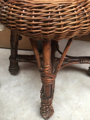 Table and 2 Wicker Stools 1960s, Set of 3-WQQ-929105