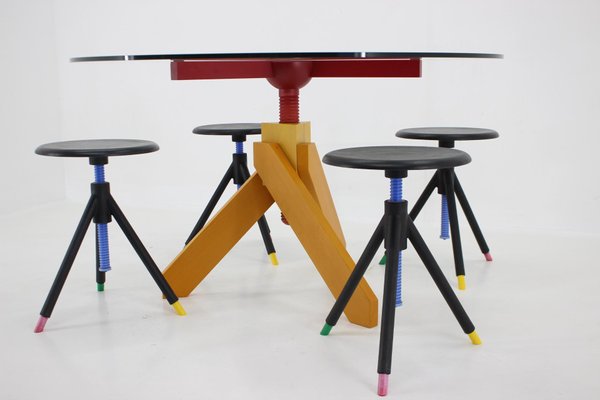 Table and Stools by Raul Barbieri for Rexite, Italy, 1980s, Set of 5-TZ-1350685