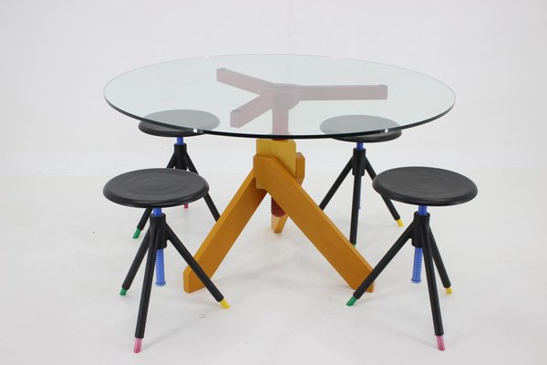 Table and Stools by Raul Barbieri for Rexite, Italy, 1980s, Set of 5-TZ-1350685