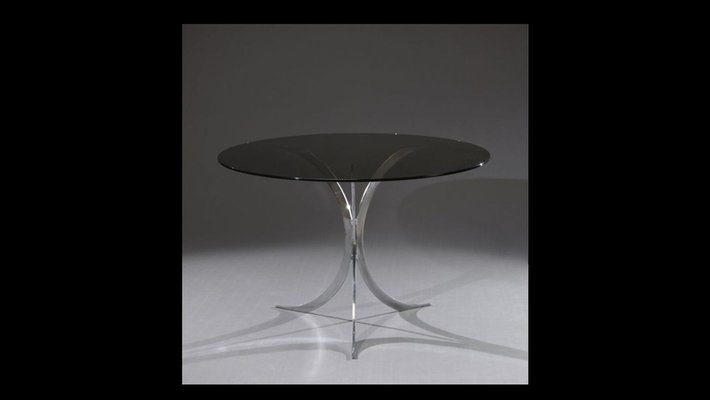 Table attributed to Boris Tabacoff, Chrome Metal Feet and Smoked Glass Top from Christofle, 1970s-QCI-1737397