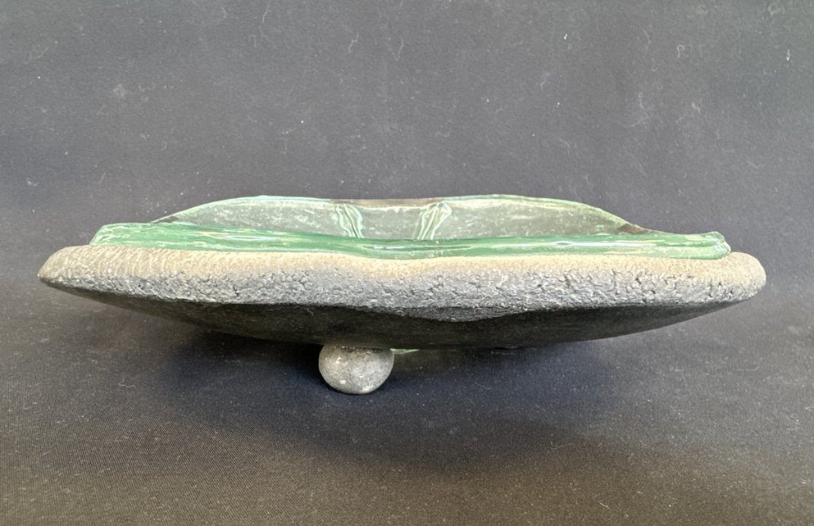 Table Bowl in Ceramic with Glass and Steel Inlay by Jean Fradin, 1970