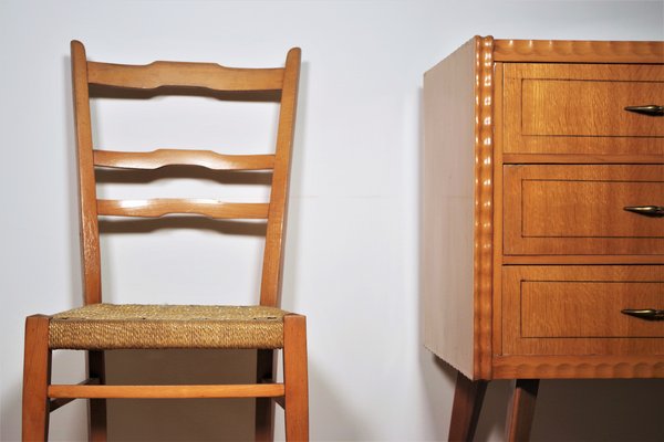 Table, Chairs & Sideboard in Wood, 1940s, Set of 9-KNM-1063720