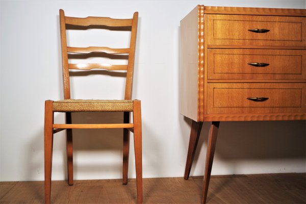 Table, Chairs & Sideboard in Wood, 1940s, Set of 9-KNM-1063720